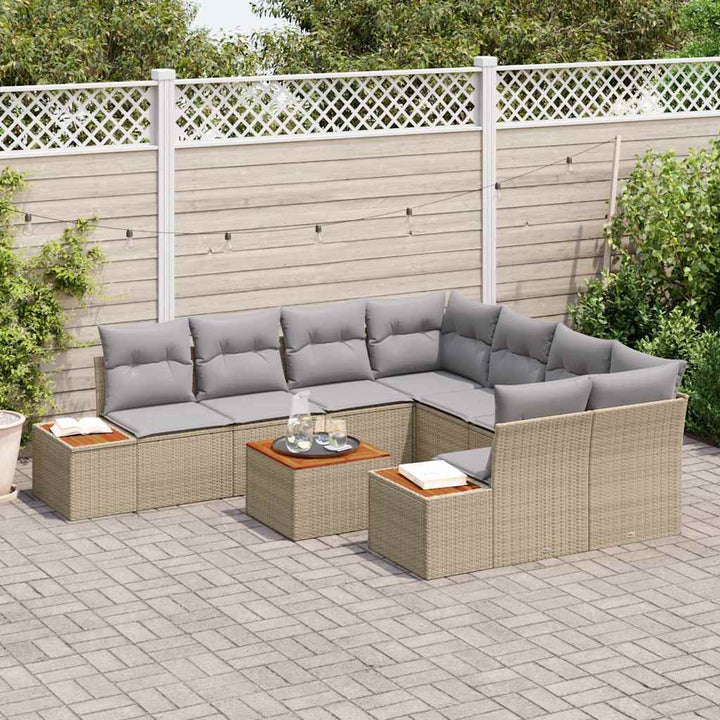 Havesofa Sæt med pude 9 pcs Beige Poly rattan