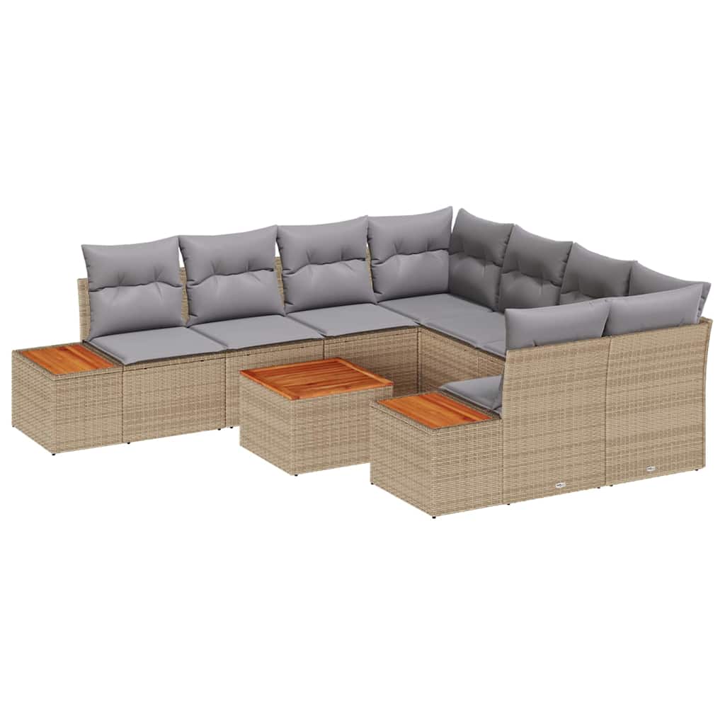 Havesofa Sæt med pude 9 pcs Beige Poly rattan