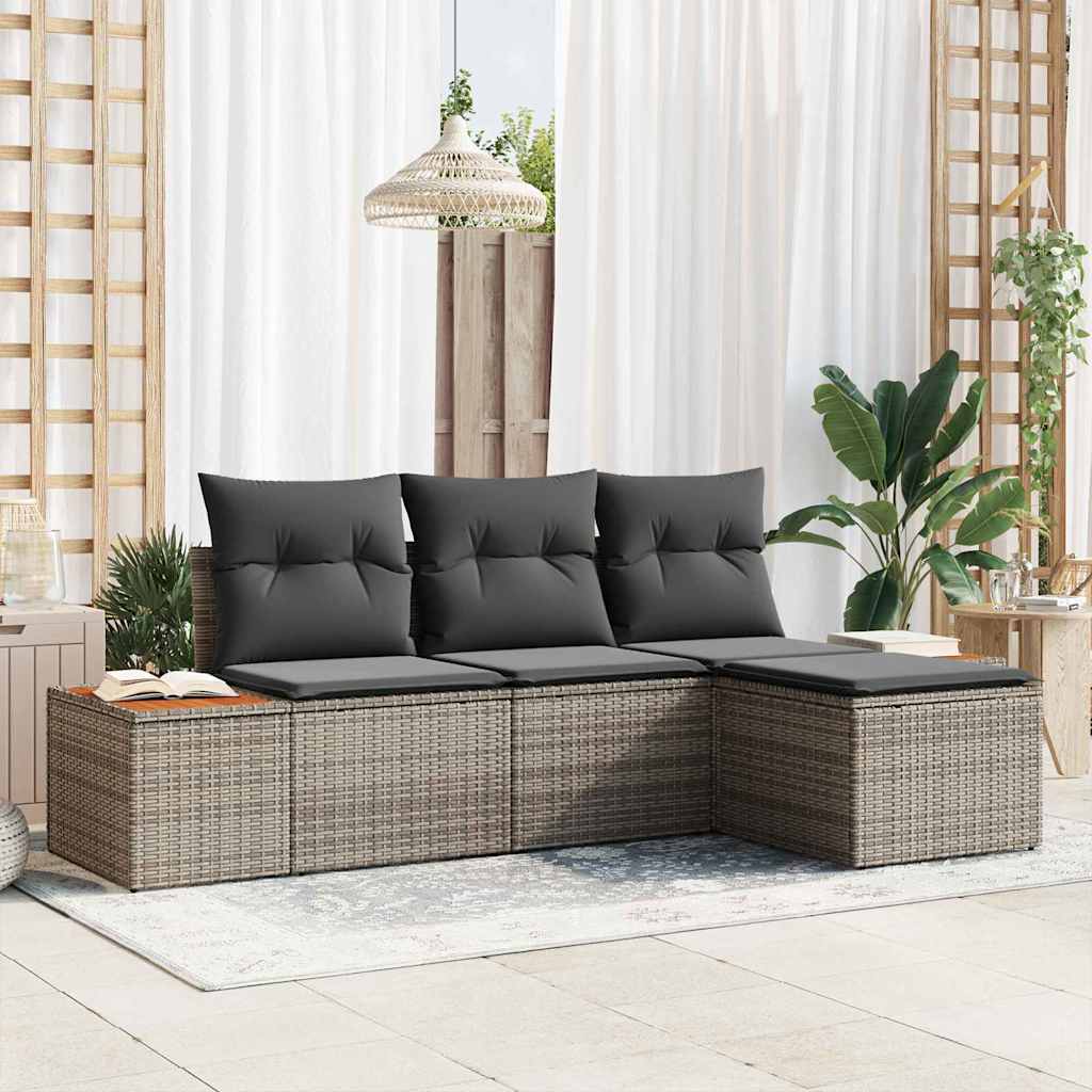Havesofa Sæt med pude med pude 4 pcs Grå polyrattan