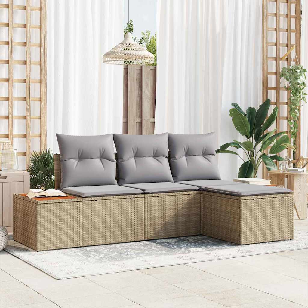 Havesofa Sæt med pude med pude 4 pcs Beige polyrattan