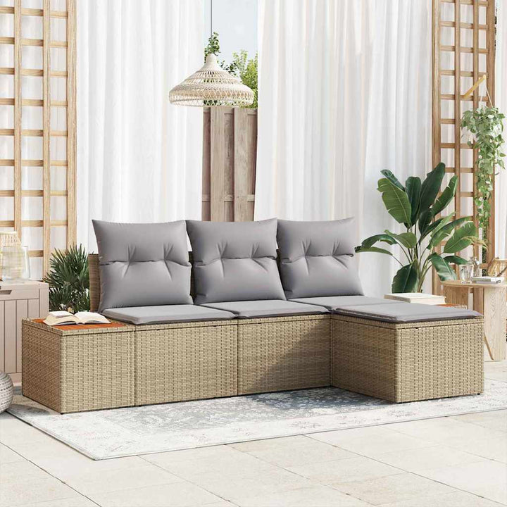 Havesofa Sæt med pude med pude 4 pcs Beige polyrattan