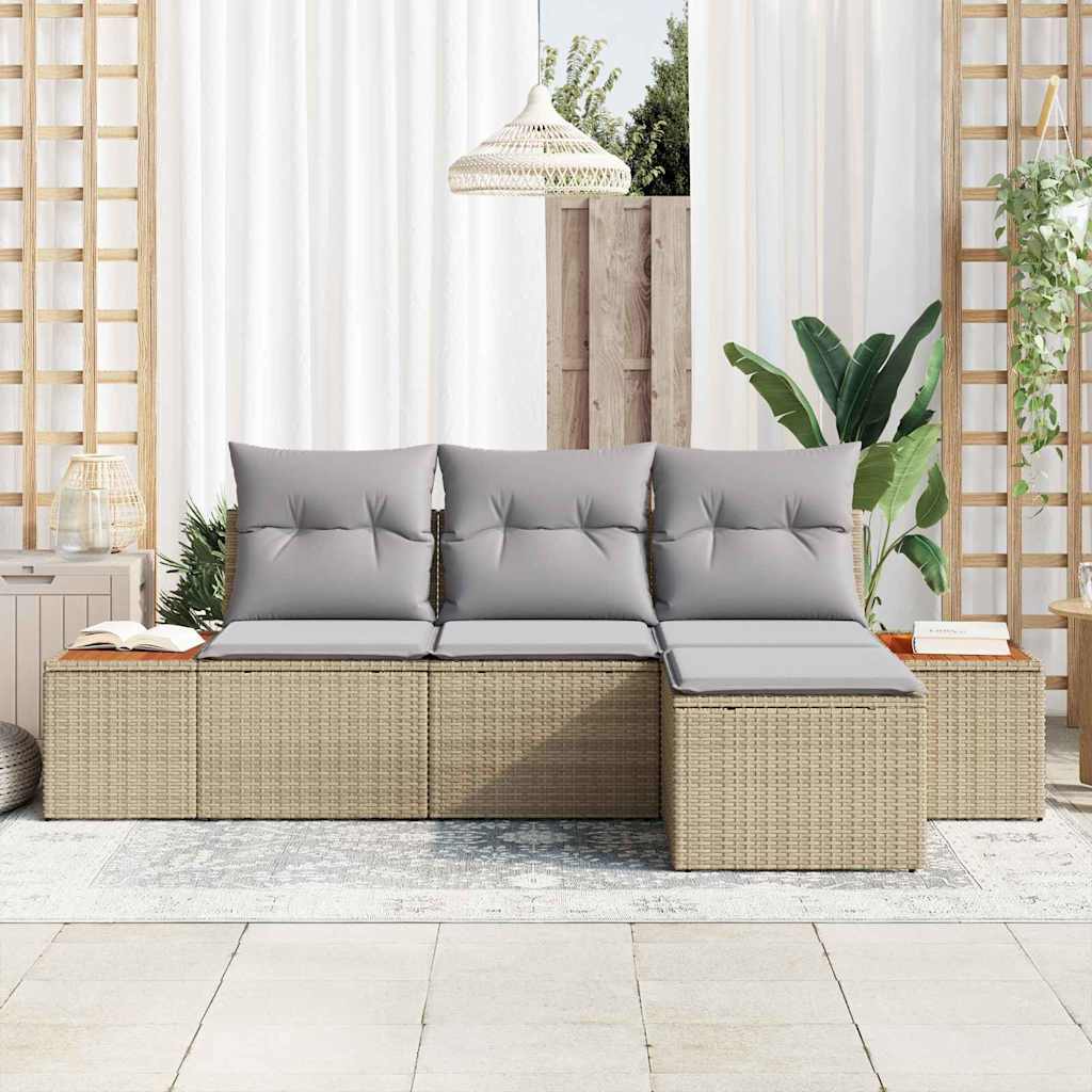 Havesofa Sæt med pude med pude 4 pcs Beige polyrattan