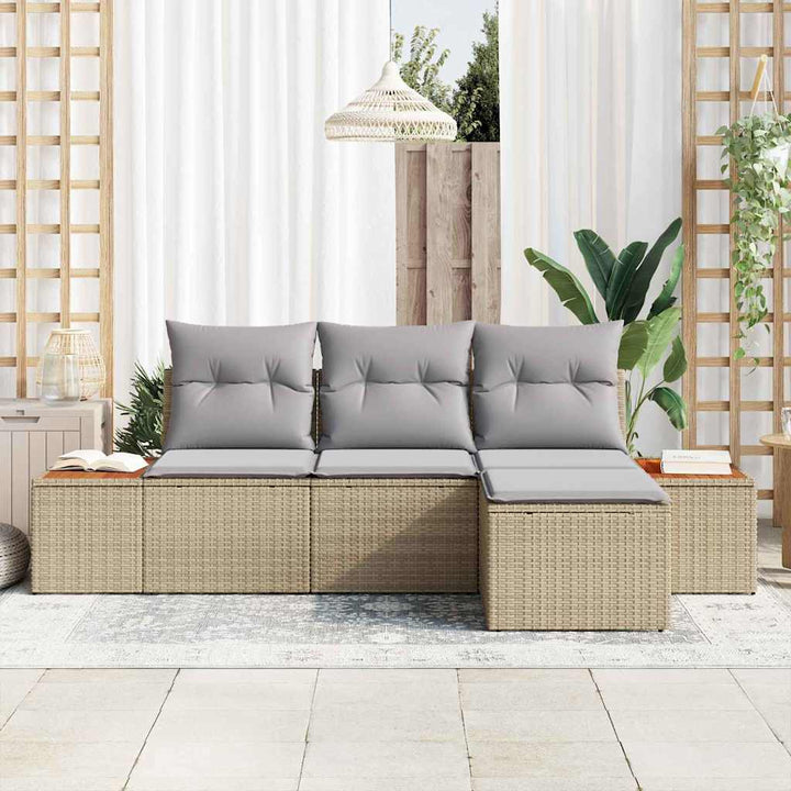 Havesofa Sæt med pude med pude 4 pcs Beige polyrattan