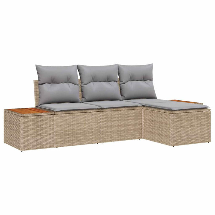Havesofa Sæt med pude med pude 4 pcs Beige polyrattan