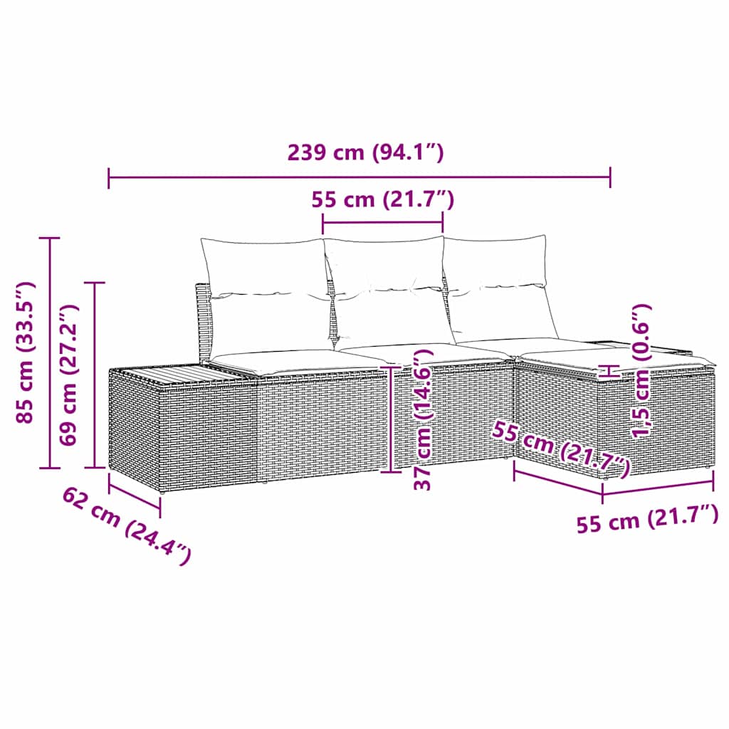 Havesofa Sæt med pude med pude 4 pcs Beige polyrattan