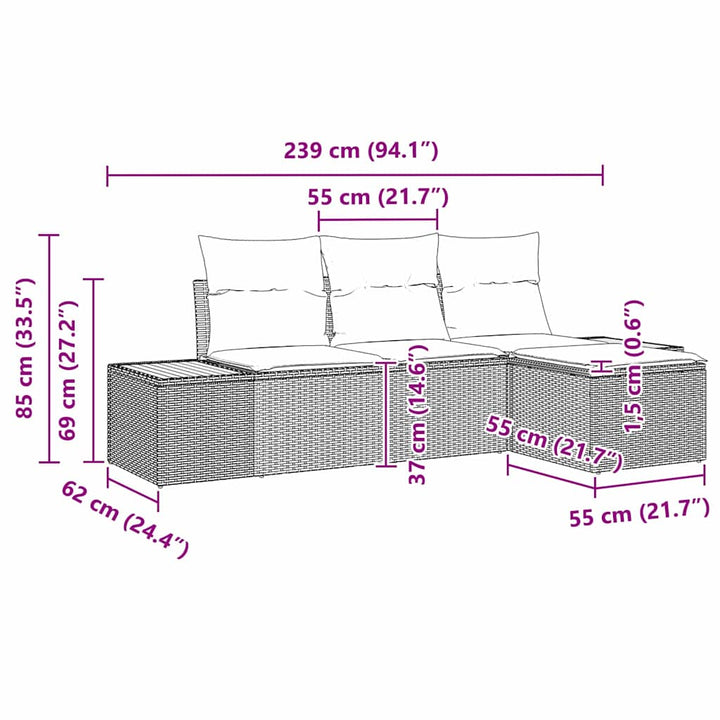 Havesofa Sæt med pude med pude 4 pcs Beige polyrattan