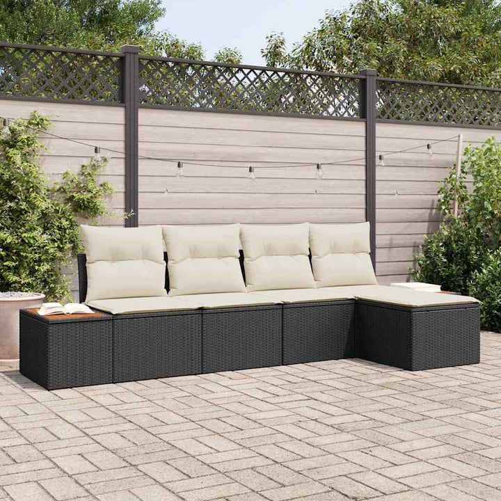 Havesofa Sæt med pude 5 pcs Sort Poly rattan