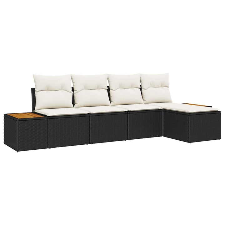 Havesofa Sæt med pude 5 pcs Sort Poly rattan