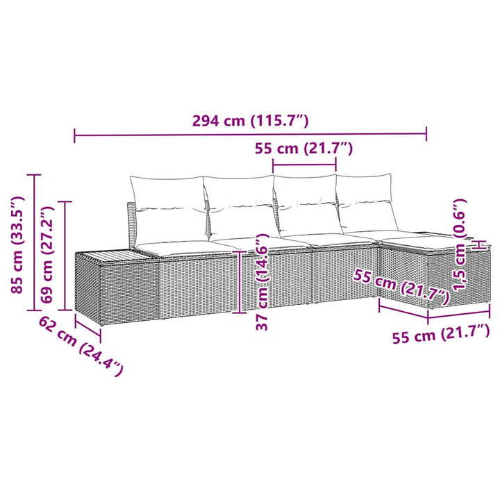 Havesofa Sæt med pude 5 pcs Sort Poly rattan