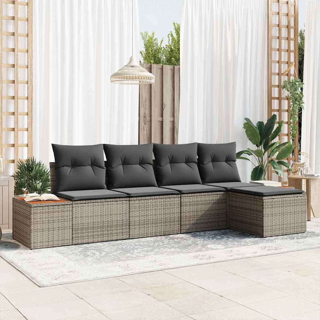 Havesofa Sæt med pude 5 pcs Grå Poly rattan