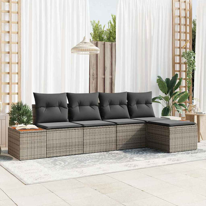 Havesofa Sæt med pude 5 pcs Grå Poly rattan