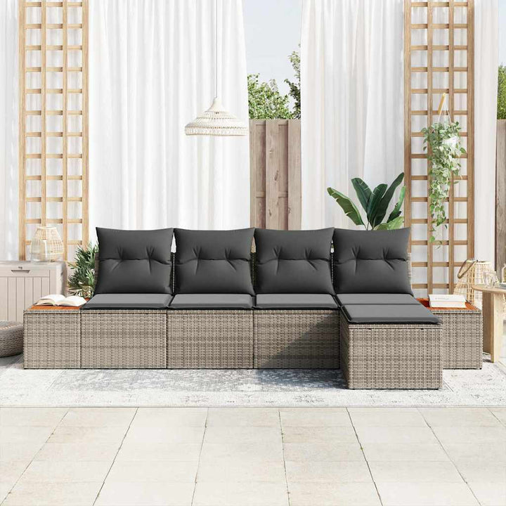 Havesofa Sæt med pude 5 pcs Grå Poly rattan