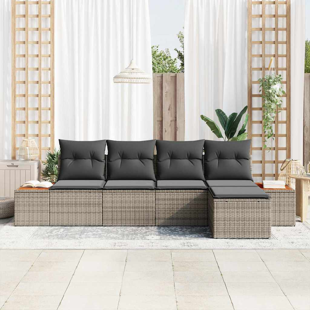 Havesofa Sæt med pude 5 pcs Grå Poly rattan