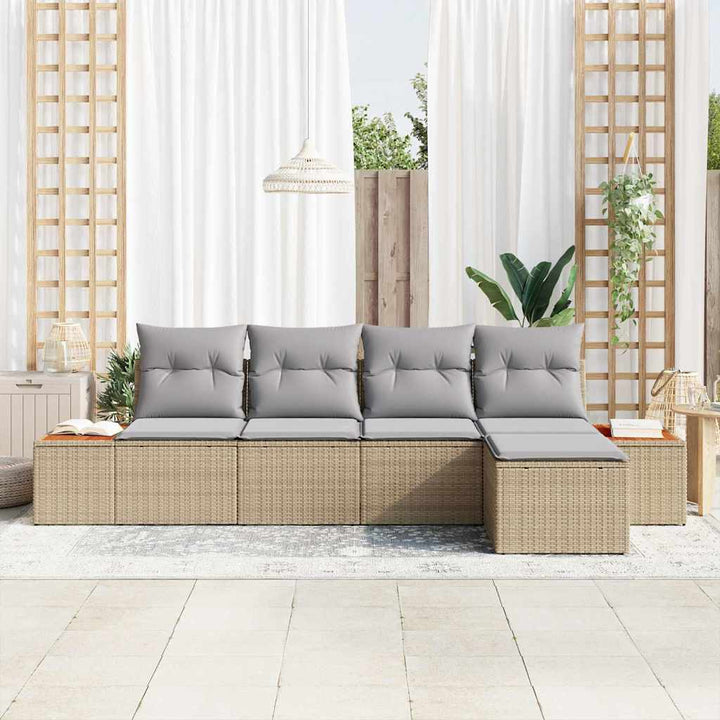 Havesofa Sæt med pude 5 pcs Beige Poly rattan