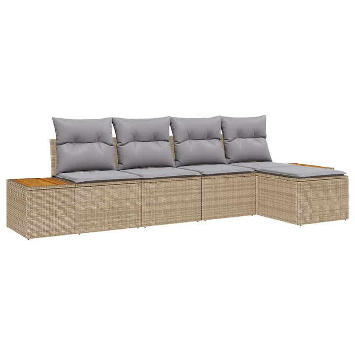 Havesofa Sæt med pude 5 pcs Beige Poly rattan