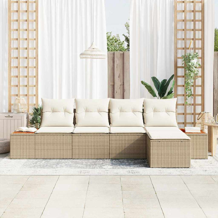 Havesofa Sæt med pude 5 pcs Beige Poly rattan
