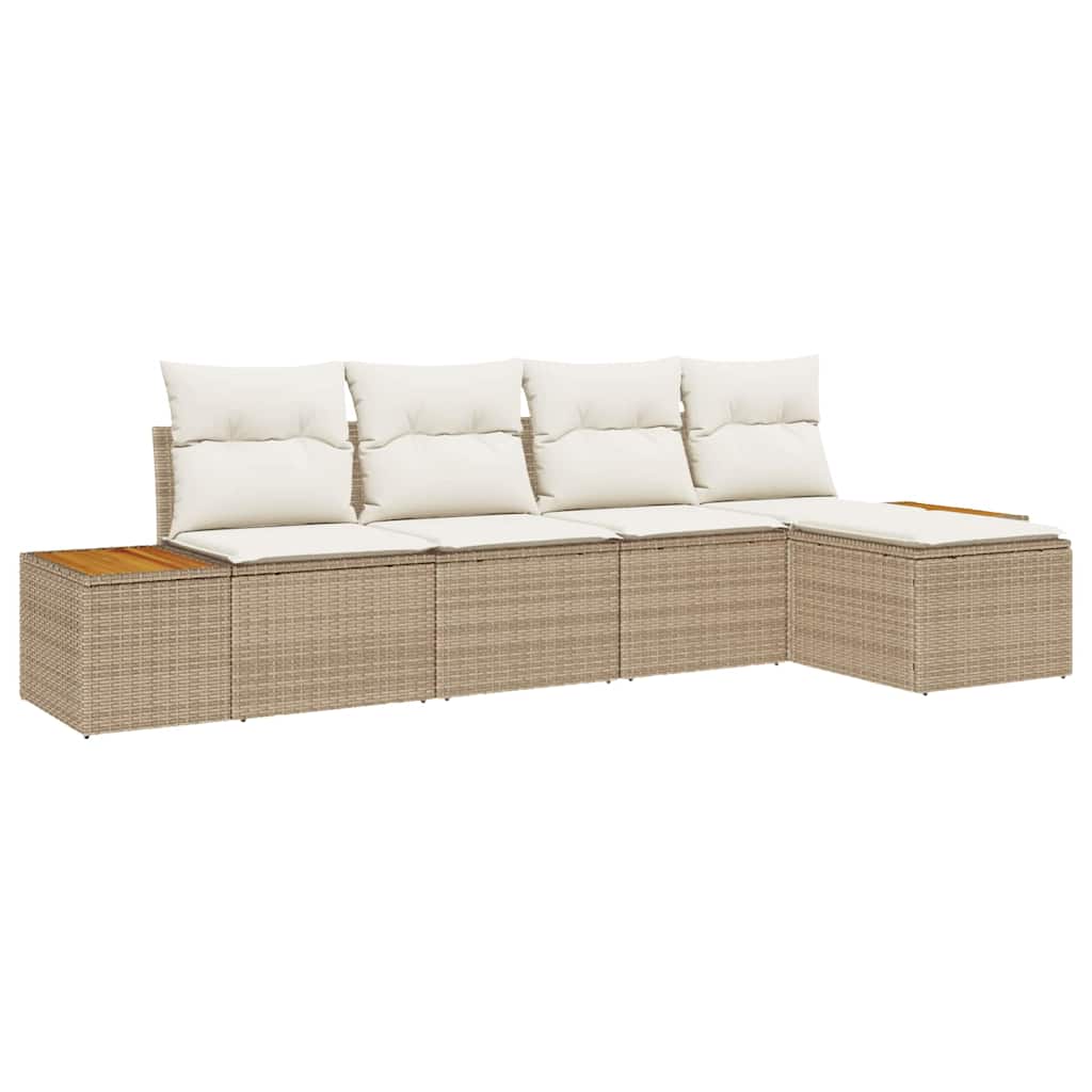 Havesofa Sæt med pude 5 pcs Beige Poly rattan