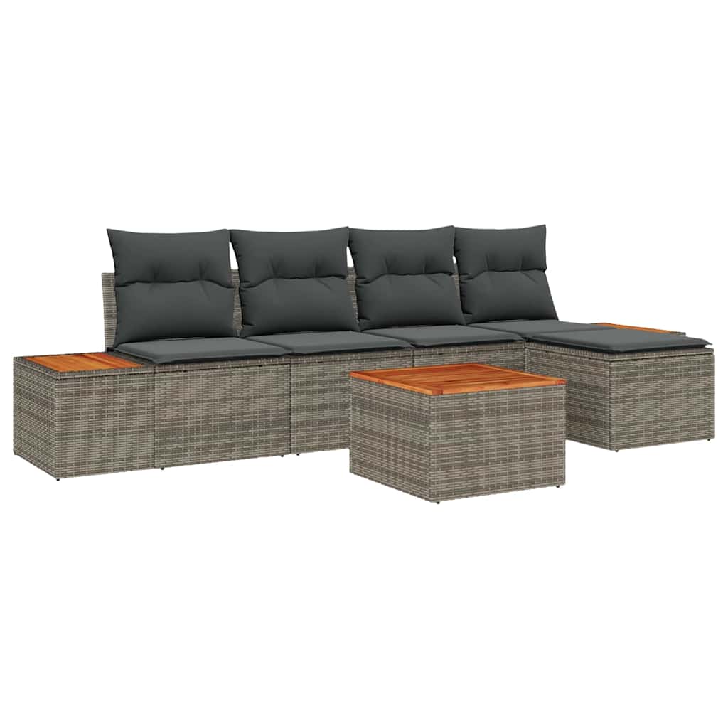 Havesofa Sæt med pude 6 pcs Grå Poly rattan