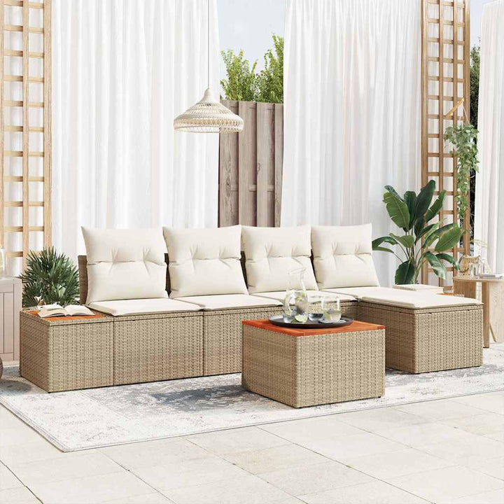 Havesofa Sæt med pude 6 pcs Beige Poly rattan
