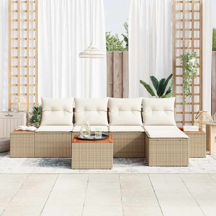 Havesofa Sæt med pude 6 pcs Beige Poly rattan