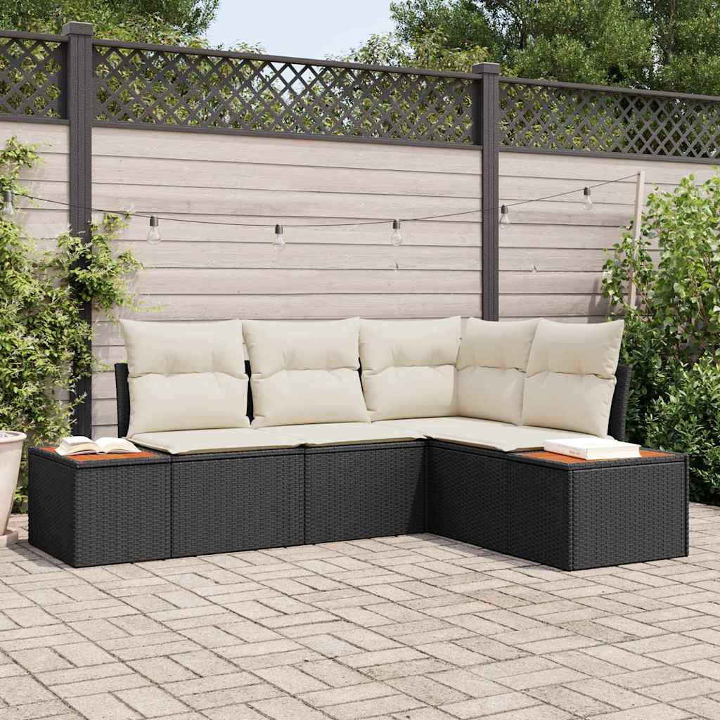 Havesofa Sæt 5 stk. Sort Poly rattan