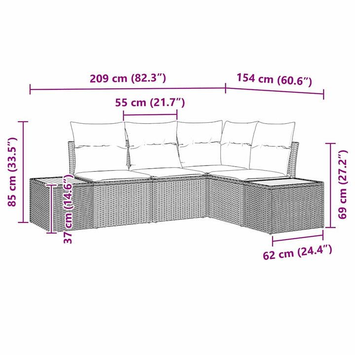 Havesofa Sæt 5 stk. Sort Poly rattan