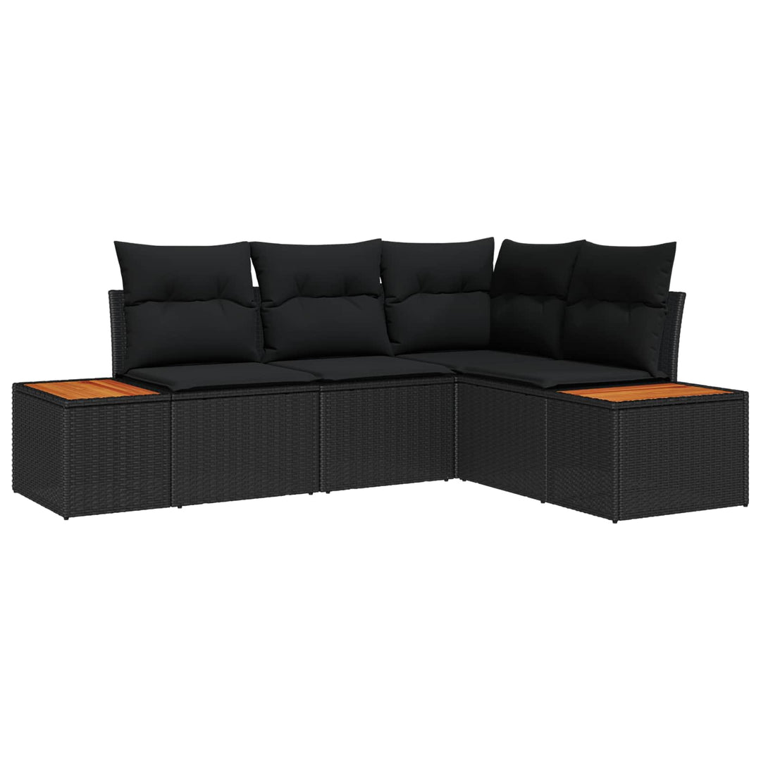 Havesofa Sæt med pude 5 pcs Sort Poly rattan