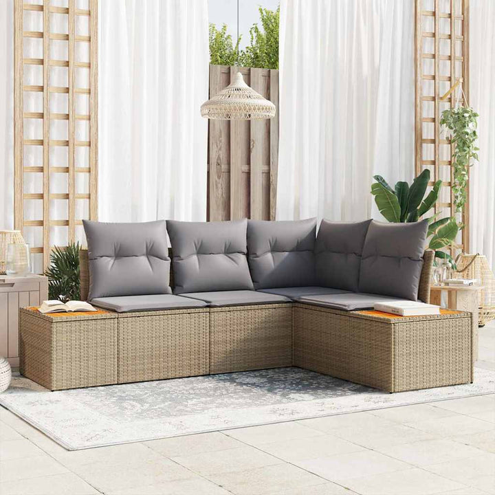 Havesofa Sæt med pude 5 pcs Lysegrå Poly rattan