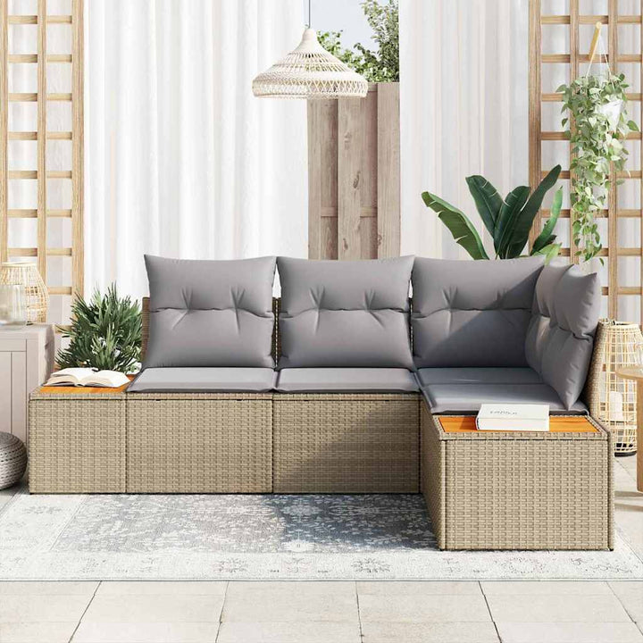 Havesofa Sæt med pude 5 pcs Lysegrå Poly rattan