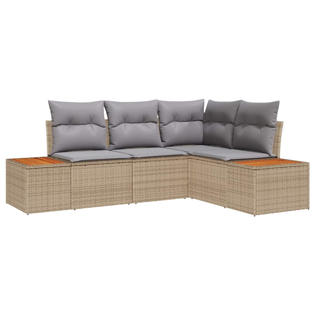 Havesofa Sæt med pude 5 pcs Lysegrå Poly rattan
