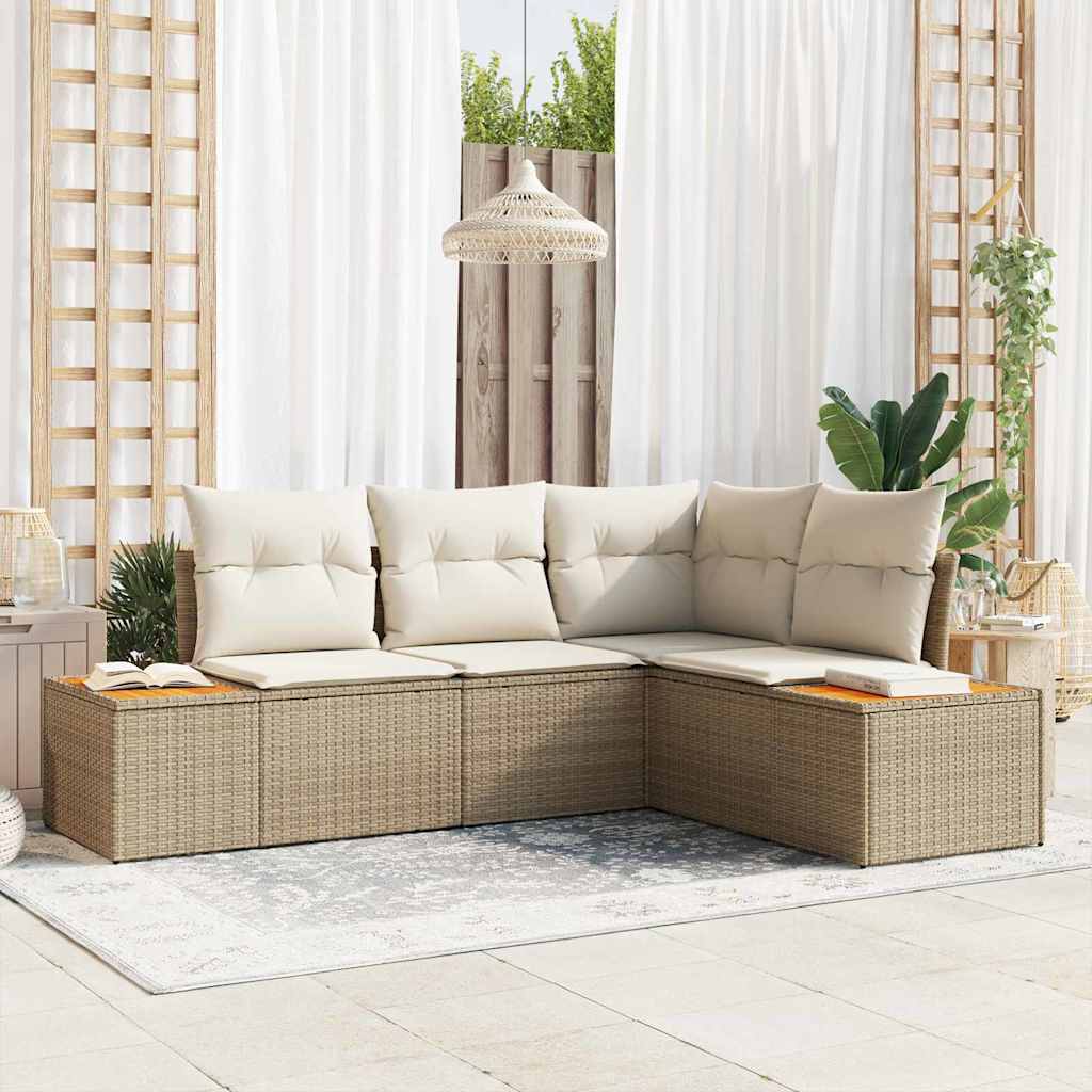 Havesofa Sæt med pude 5 pcs Beige Poly rattan
