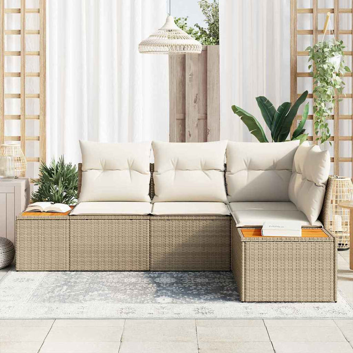 Havesofa Sæt med pude 5 pcs Beige Poly rattan