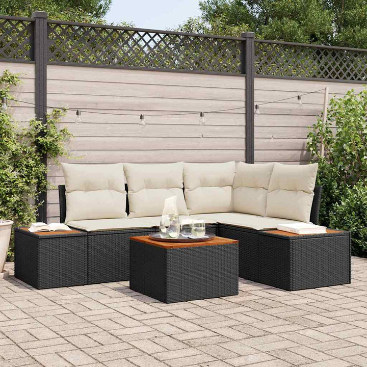 Havesofa Sæt 5 stk. Sort Poly rattan