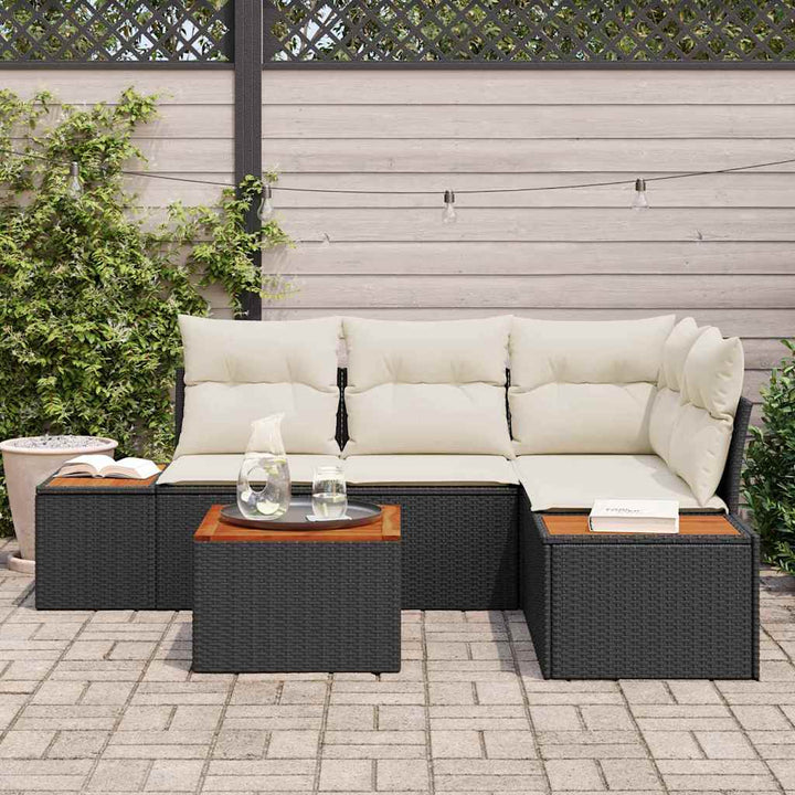 Havesofa Sæt 5 stk. Sort Poly rattan