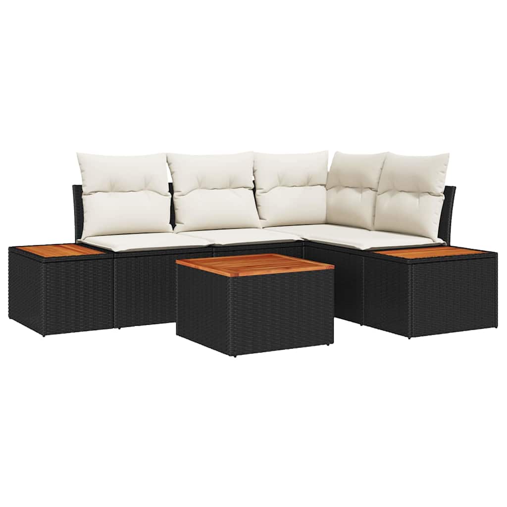 Havesofa Sæt 5 stk. Sort Poly rattan