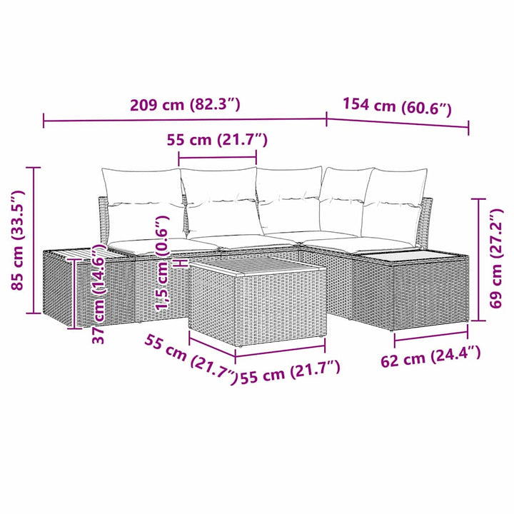 Havesofa Sæt 5 stk. Sort Poly rattan