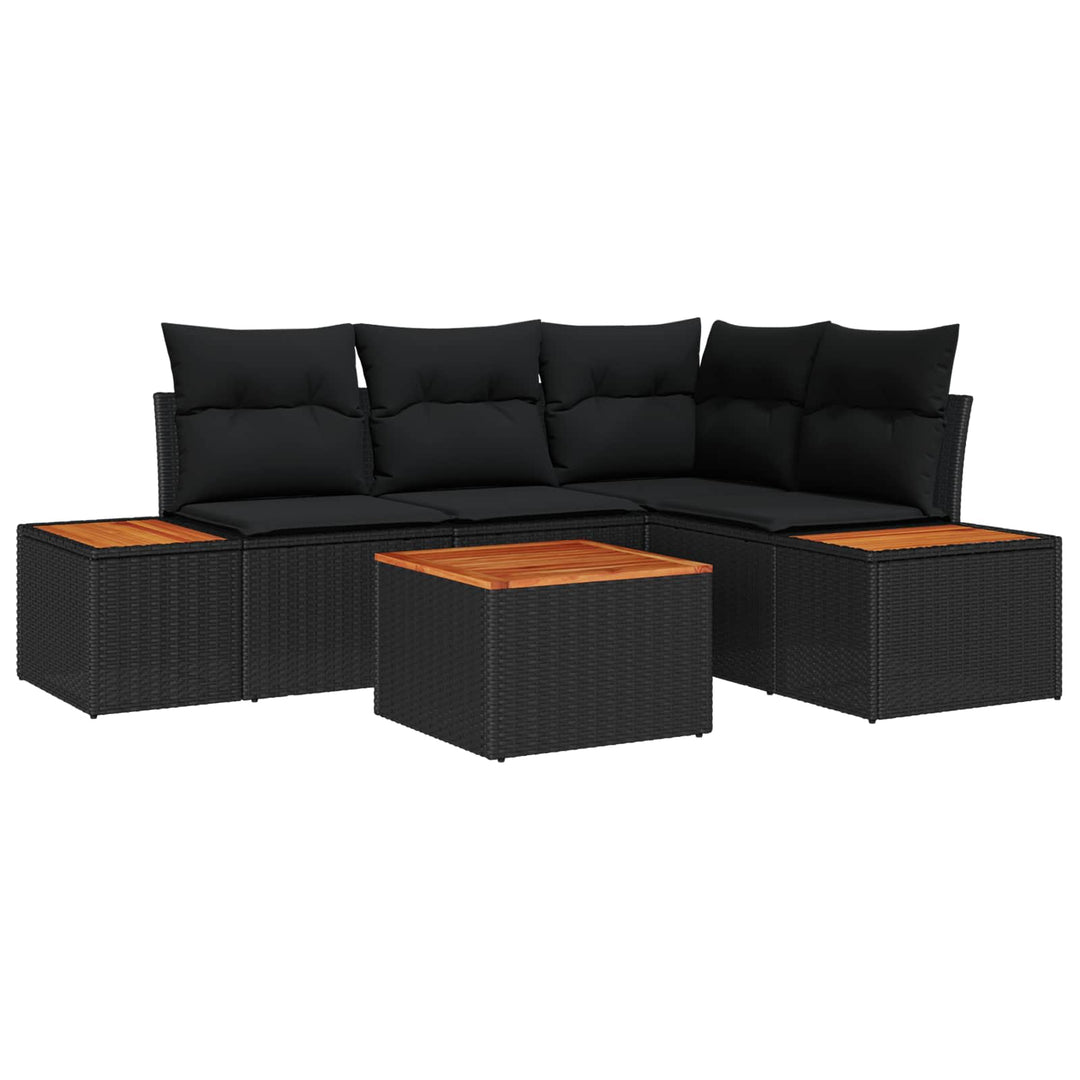 Havesofa Sæt med pude 5 pcs Sort Poly rattan