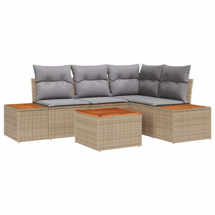 Havesofa Sæt med pude 5 pcs Beige Poly rattan