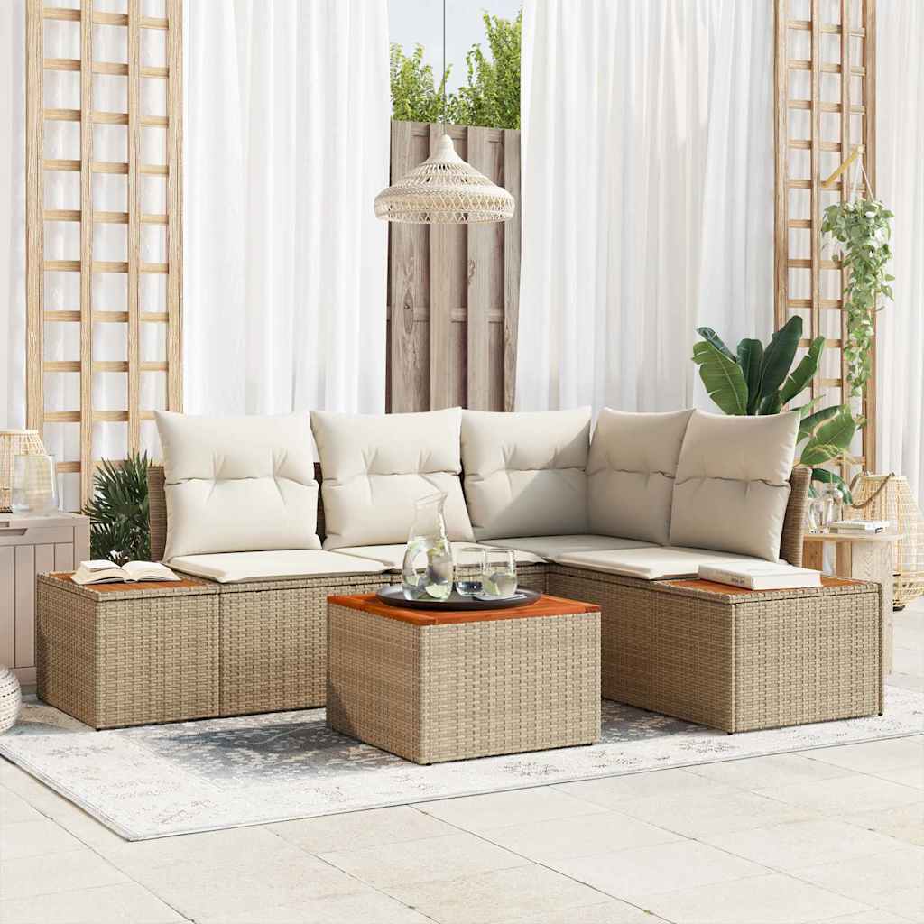 Havesofa Sæt med pude 5 pcs Beige Poly rattan