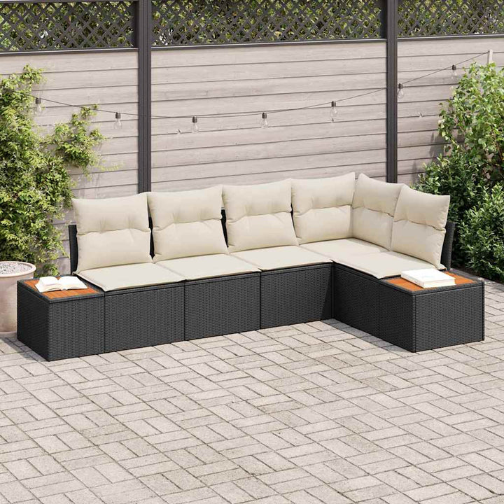 Havesofa Sæt 5 stk. Sort Poly rattan
