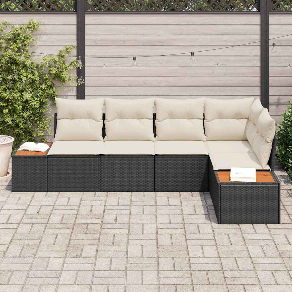 Havesofa Sæt 5 stk. Sort Poly rattan