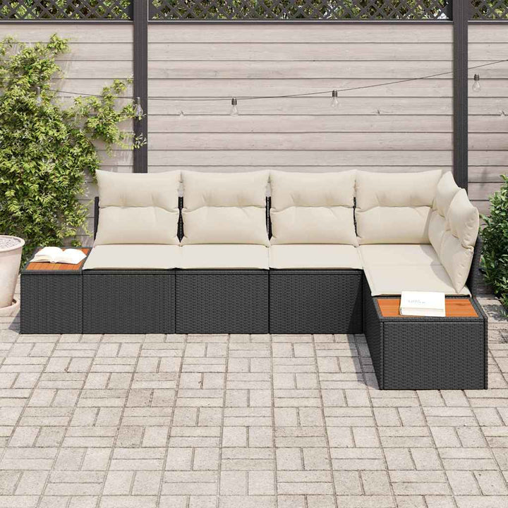 Havesofa Sæt 5 stk. Sort Poly rattan