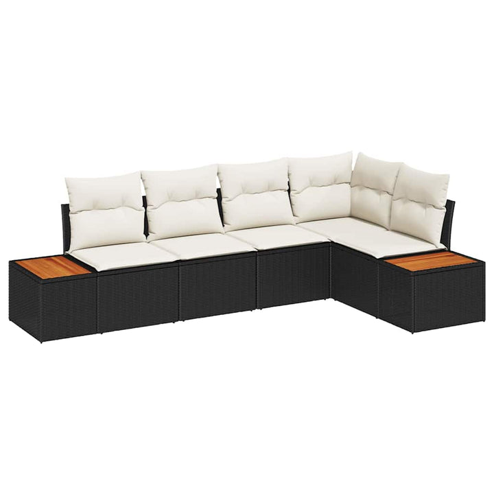 Havesofa Sæt 5 stk. Sort Poly rattan
