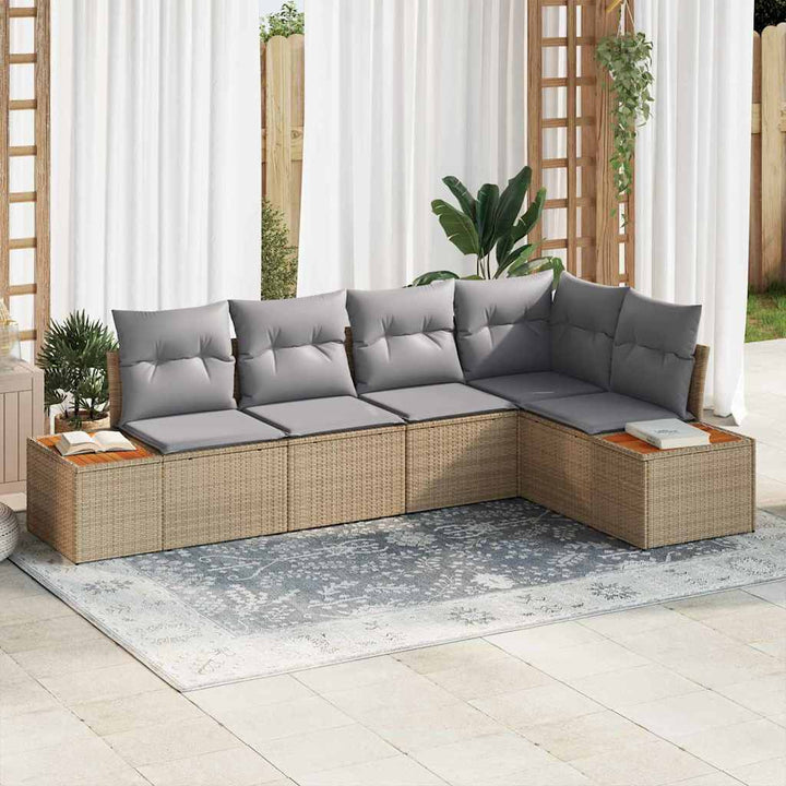 Havesofa Sæt med pude 5 pcs Beige Poly rattan