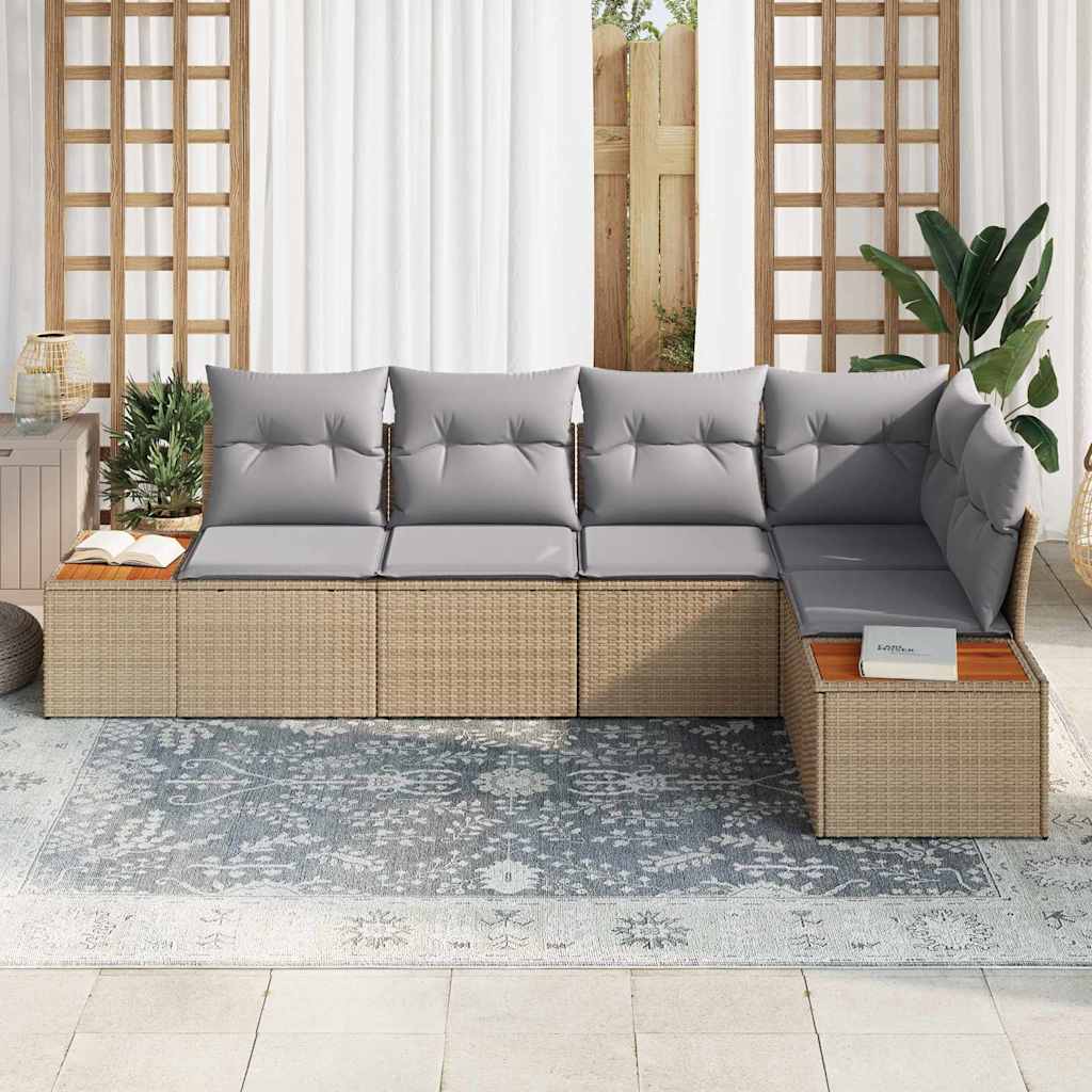 Havesofa Sæt med pude 5 pcs Beige Poly rattan