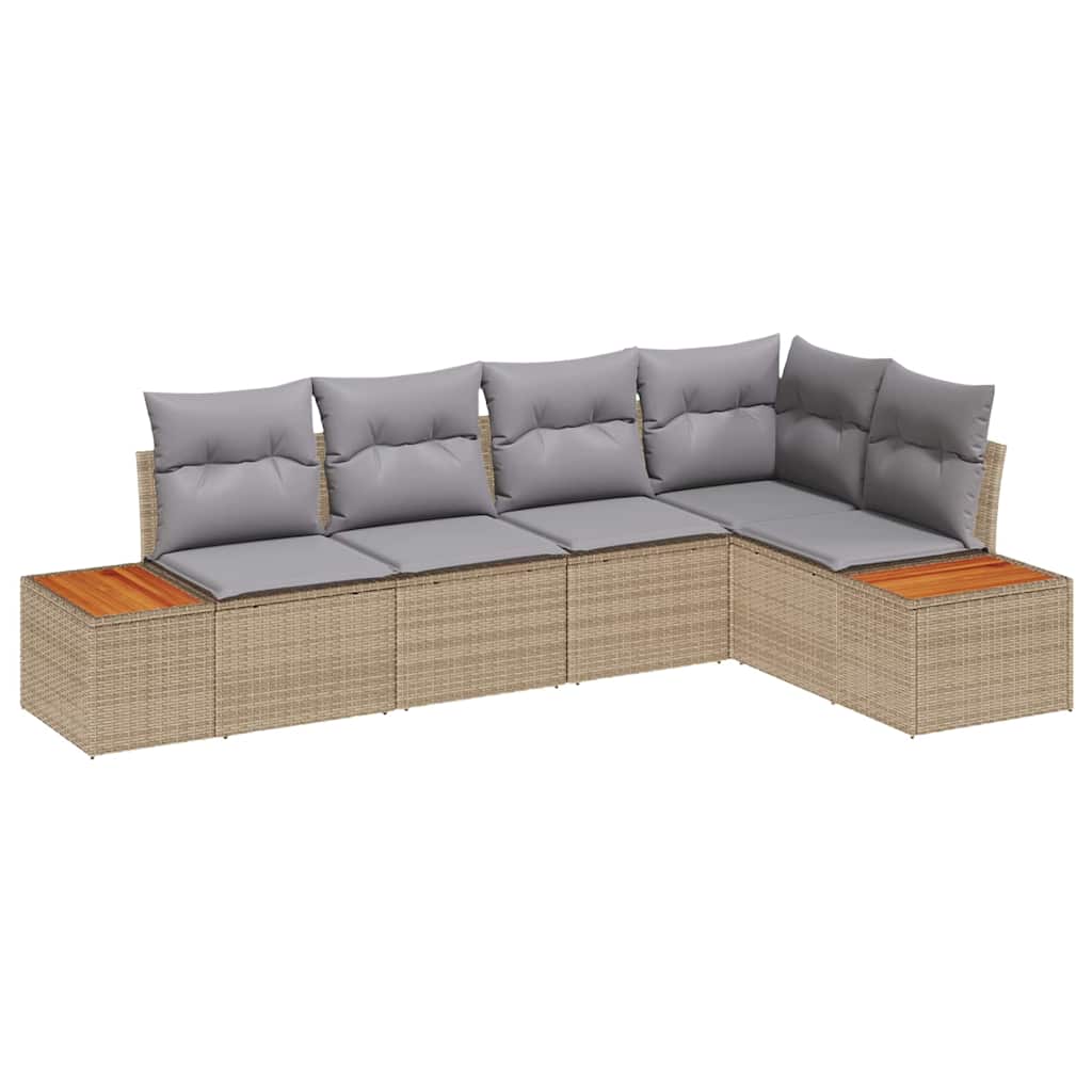 Havesofa Sæt med pude 5 pcs Beige Poly rattan