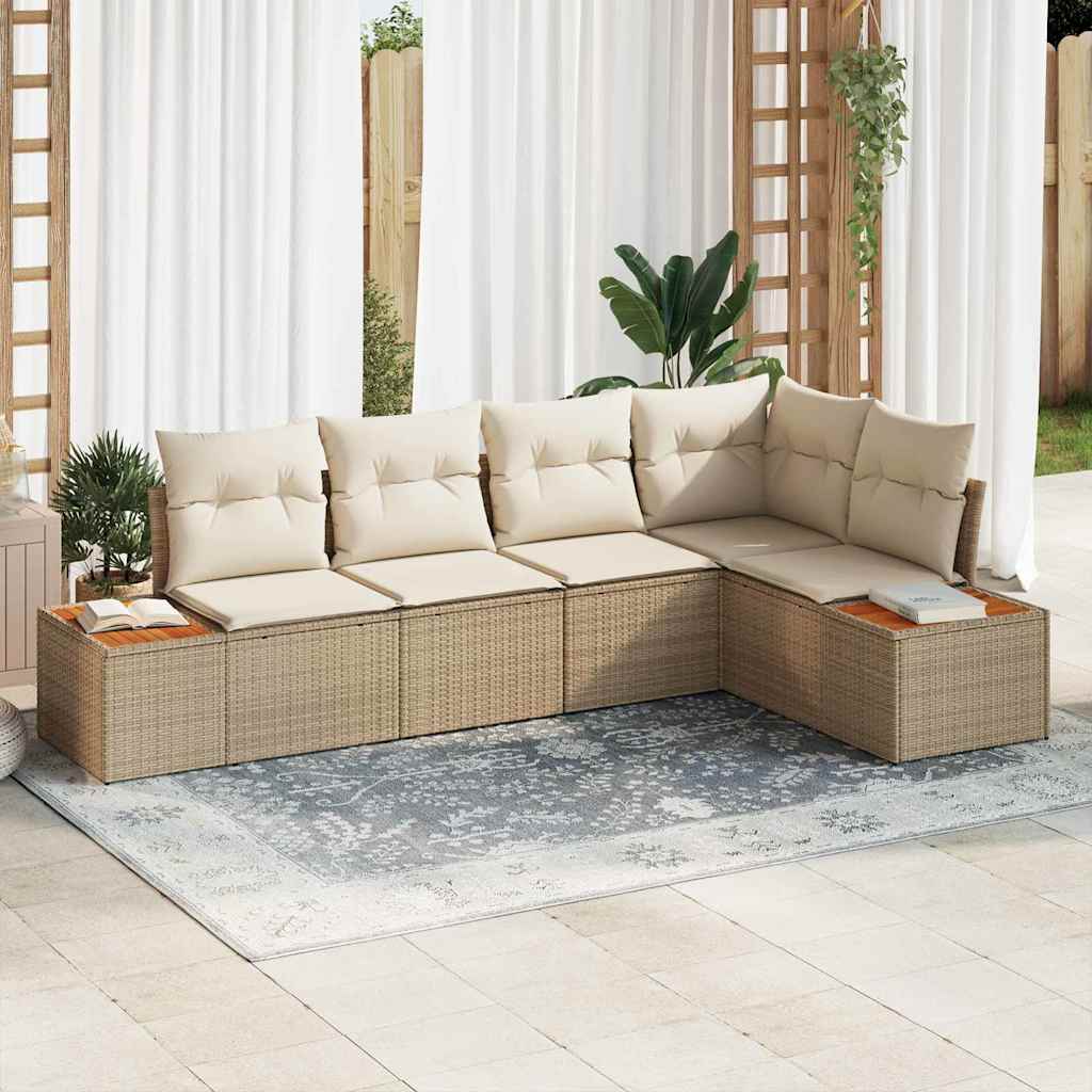 Havesofa Sæt med pude 5 pcs Beige Poly rattan