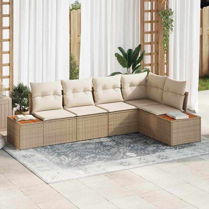 Havesofa Sæt med pude 5 pcs Beige Poly rattan