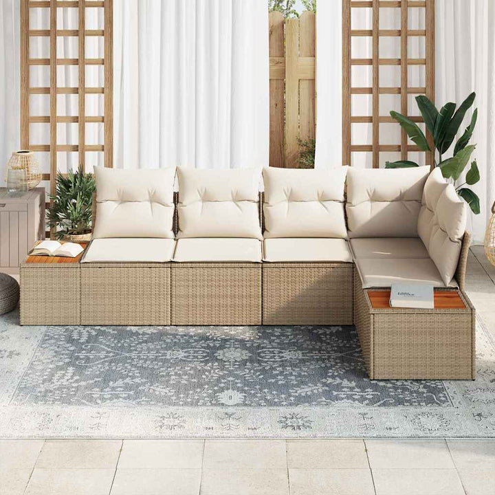 Havesofa Sæt med pude 5 pcs Beige Poly rattan