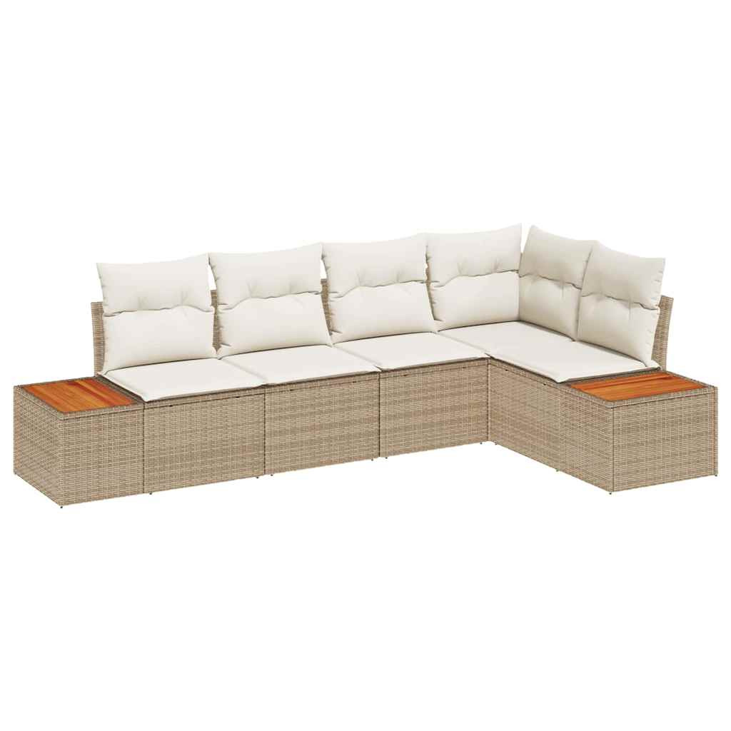 Havesofa Sæt med pude 5 pcs Beige Poly rattan